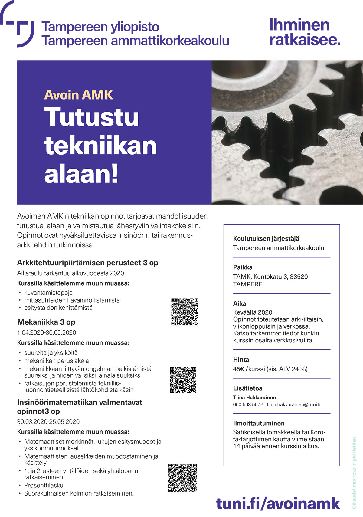 Tekniikan alan valmentavat opinnot TAMKissa