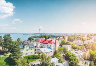 Summery view of lake Näsijärvi and Pispala wooden houses.