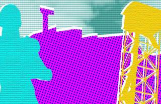 Graphic image of a person and Tampere skyline.