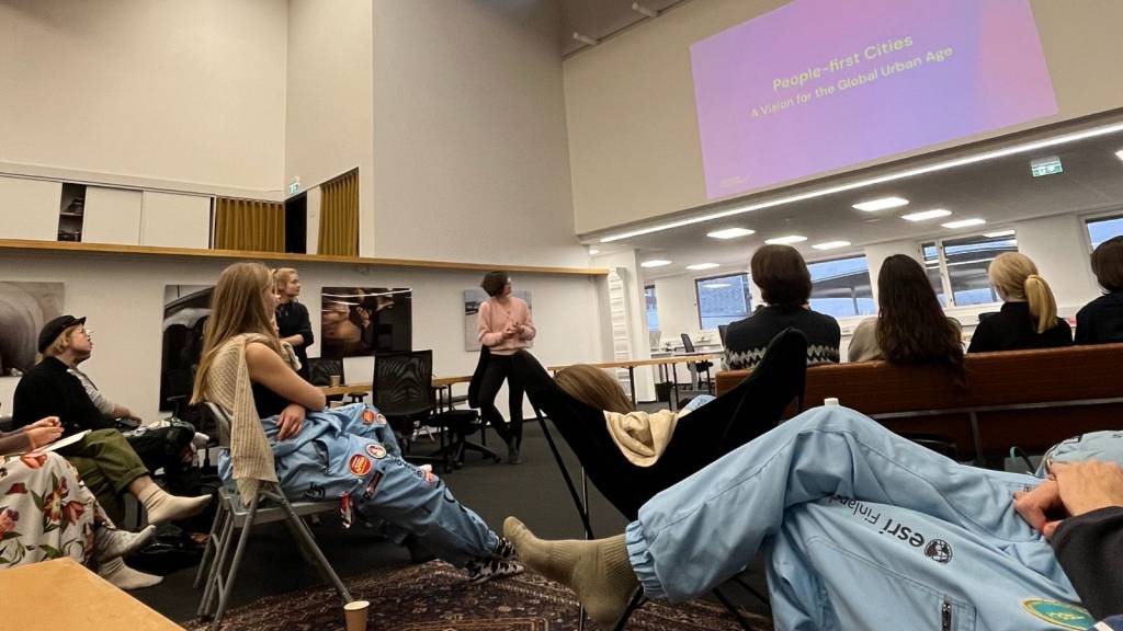 Students listening to presentation by Demos Helsinki.