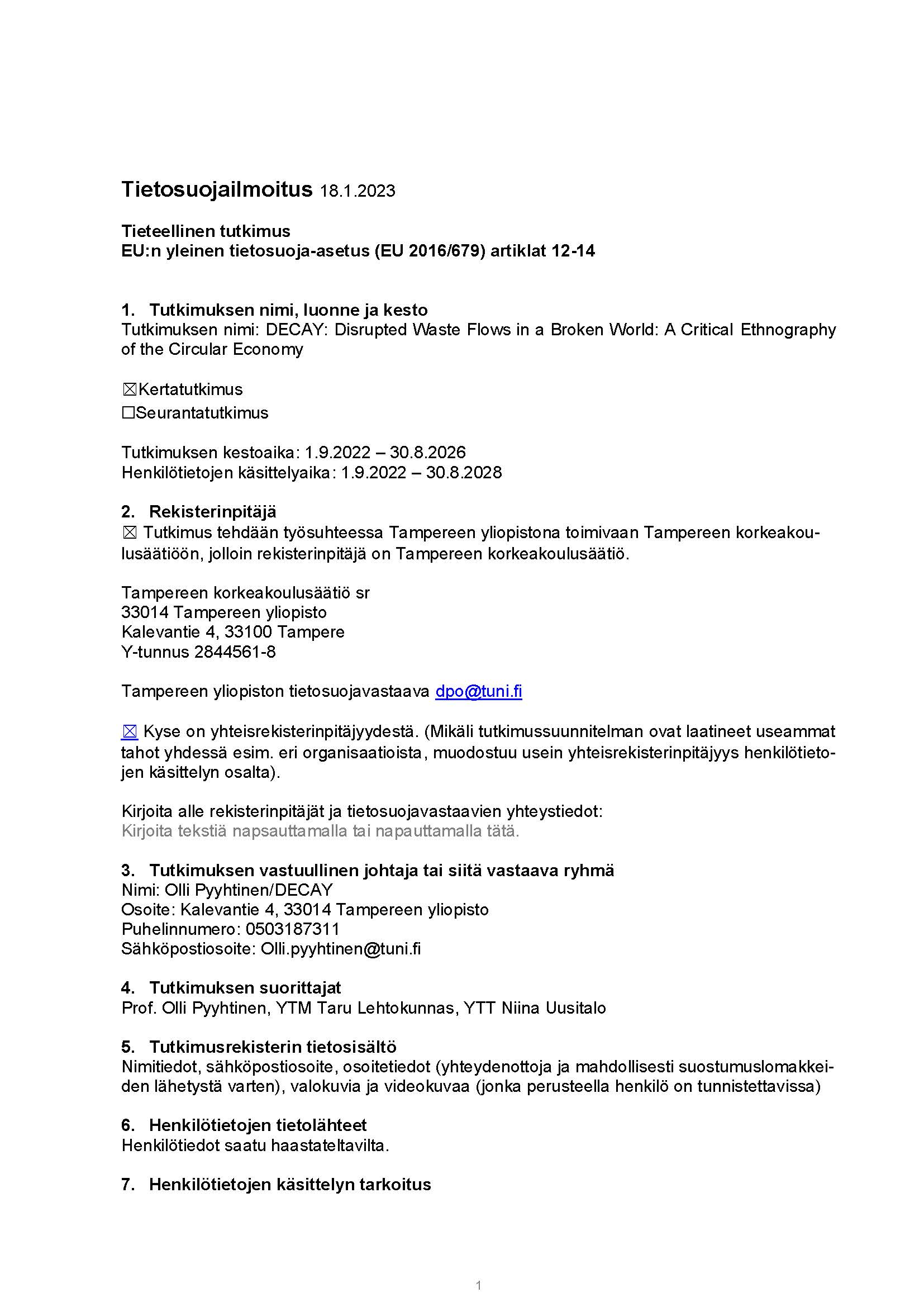 Tietosuojailmoitus, sivu 1