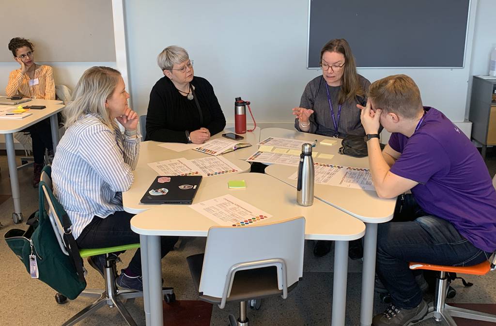 People gathered around a table. 