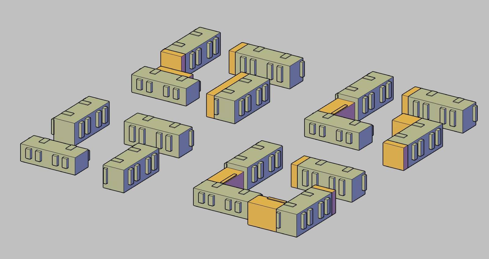 Lähiökorttelien rakennetta viistosti ylhäältä kuvattuna