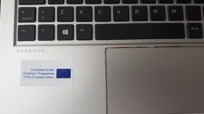 Laptop keyboard with EU sticker