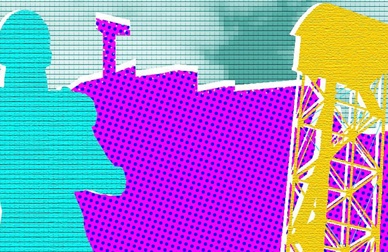 Graphic image of a person and Tampere skyline.