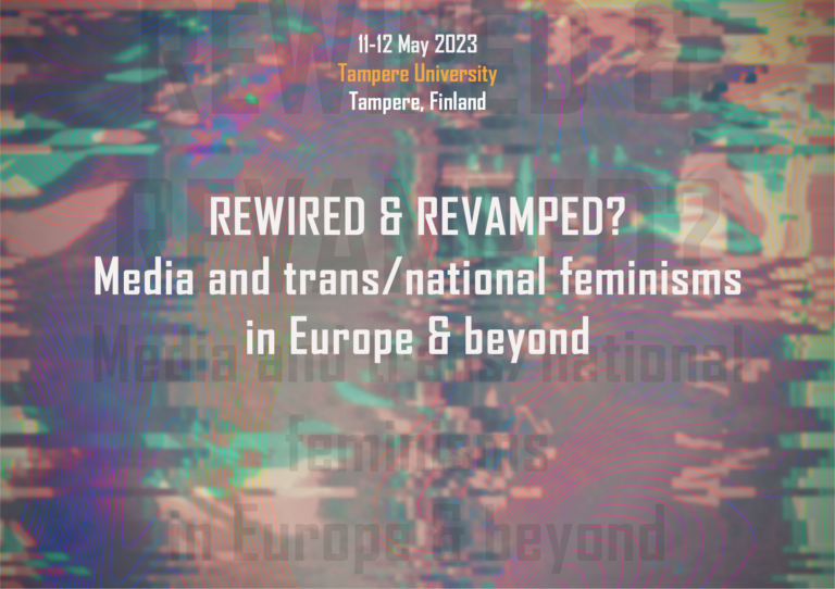FEMCORUS Symposium logo. Rewired & Revamped: Media and trans/national feminisms in Europe & Beyond