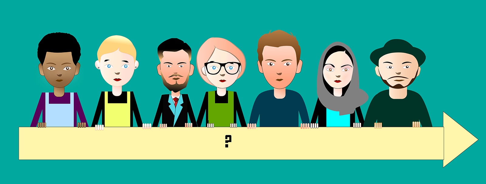 Tuura-piirroskuva henkilöt rivissä