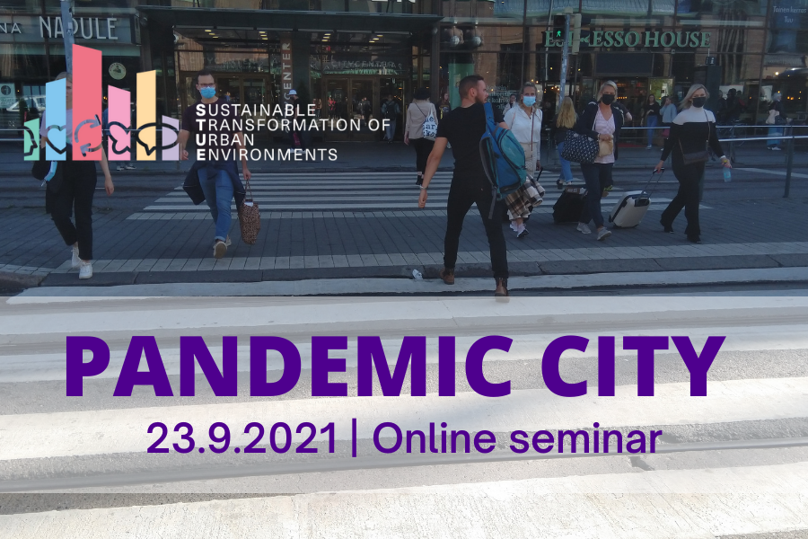 Urban scenery with people wearing face masks.