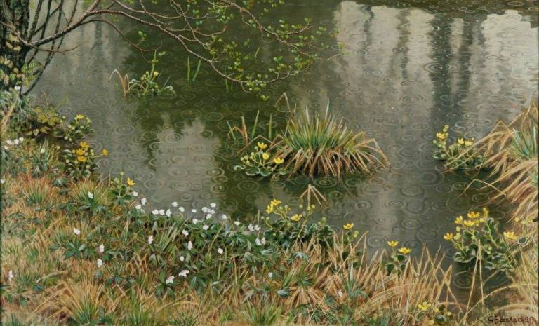 Painting titled Spring rain by Gustaf Fjaestad (Swedish, 1868–1948), Public domain, via Wikimedia Commons