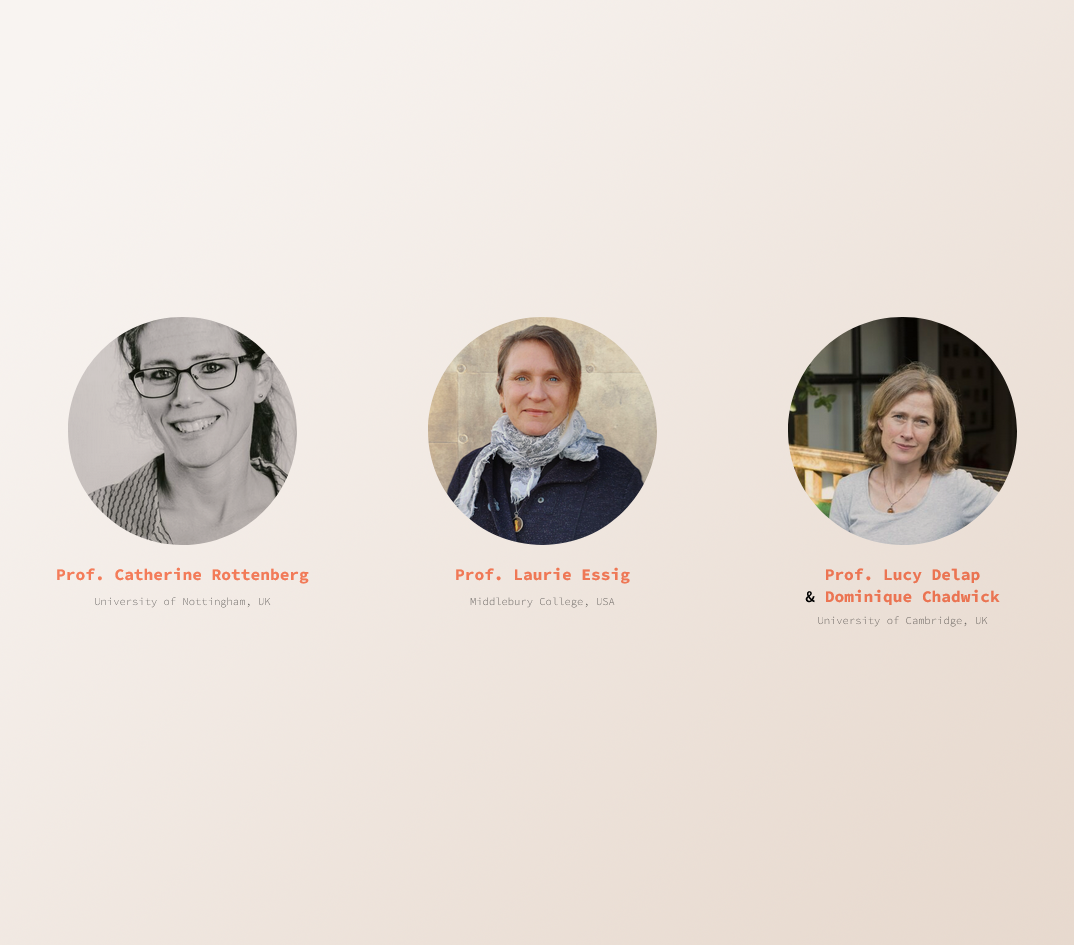 Photos of Laurie Essig, Catherine Rottenberg and Lucy Delap