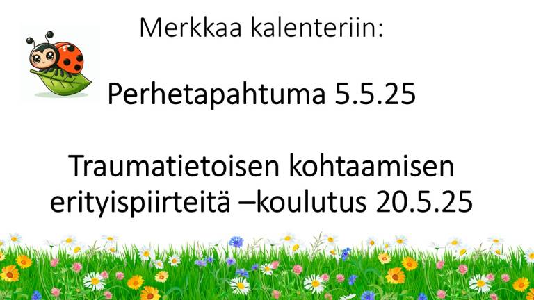 Kuvassa kerrotaan tekstinä kevään tärkeitä päivämääriä