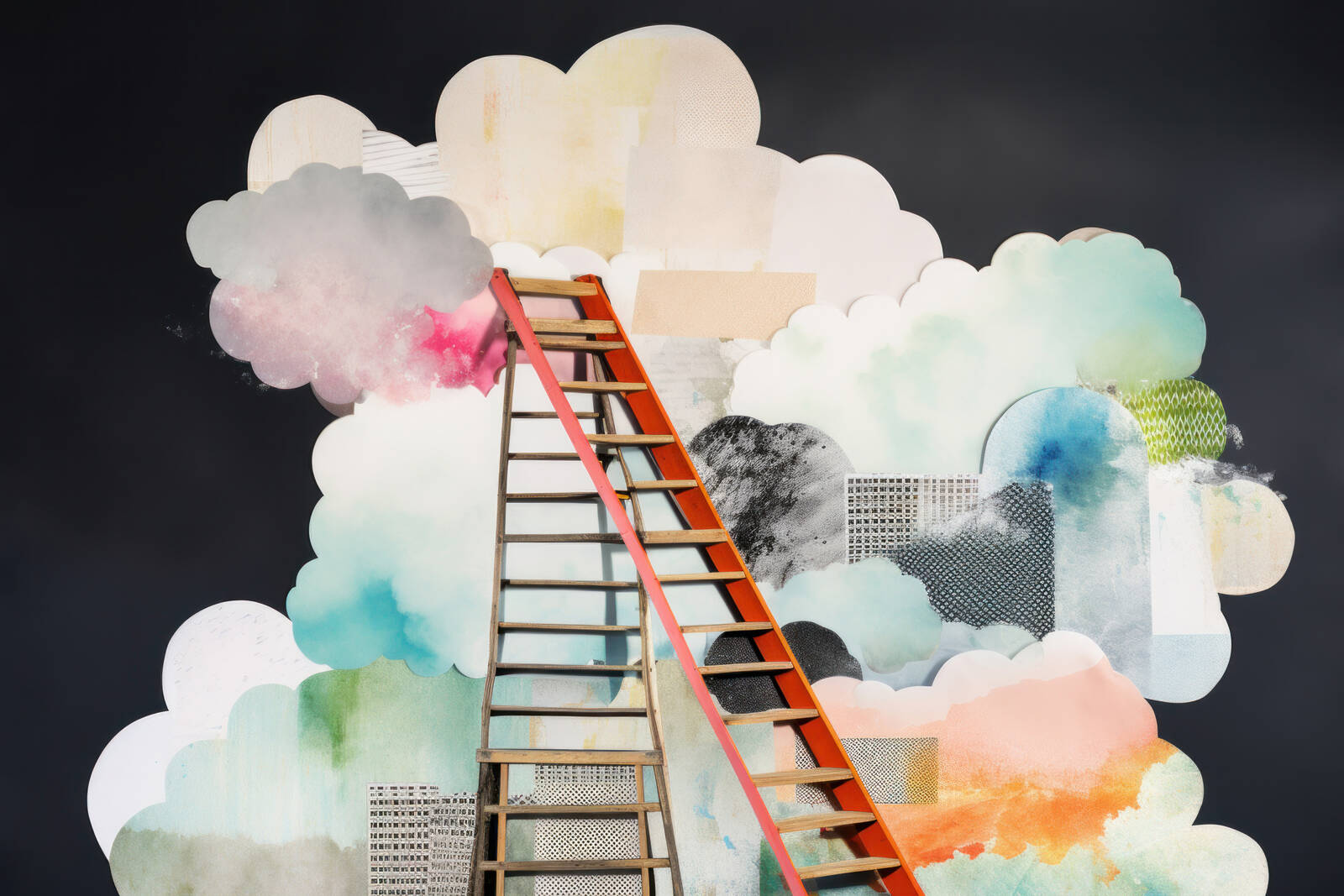 Abstract ladder and clouds.