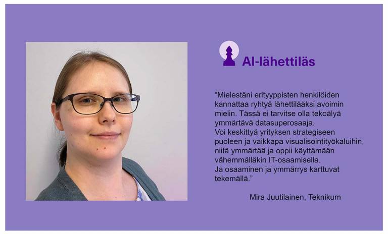 Mira Juutilaisen kasvokuva ja sitaatti uutisesta.