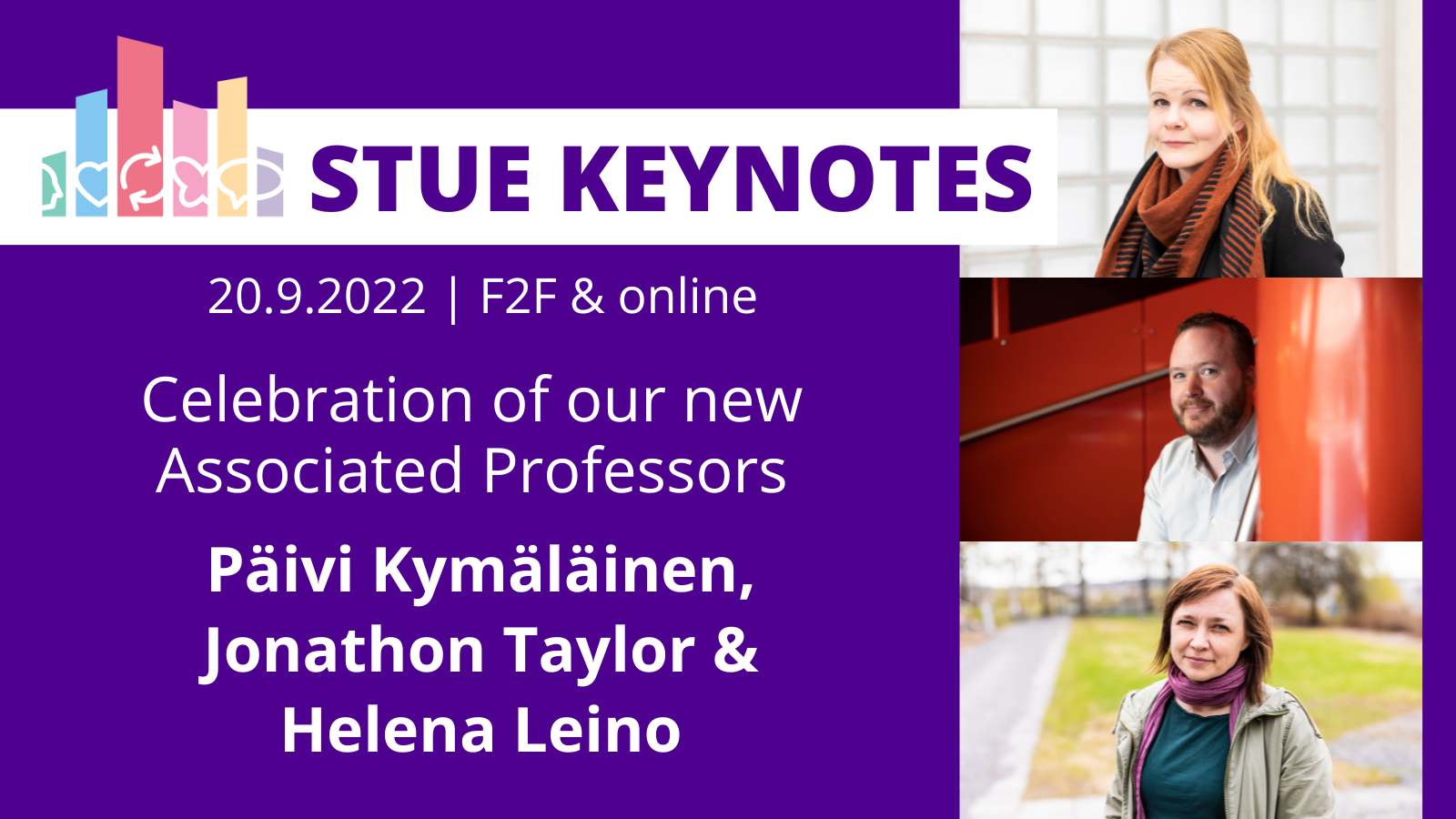 Photos of Päivi Kymäläinen, Jonathon Taylor and Helena Leino.