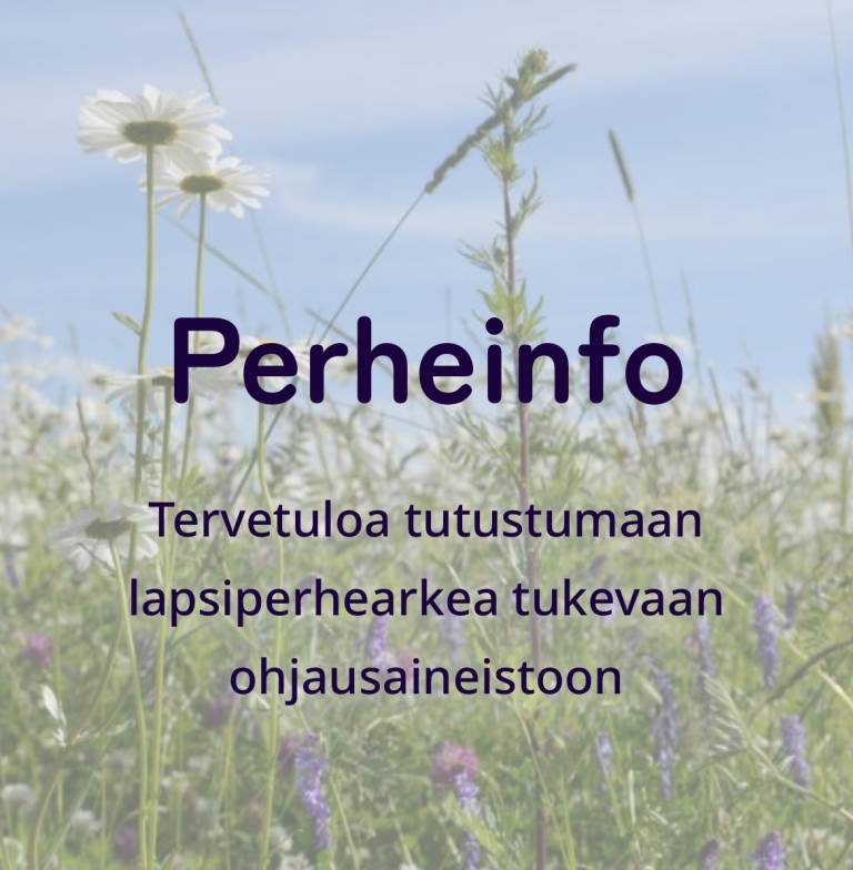 Kuva niitystä ja sen päällä teksti "Perheinfo"
