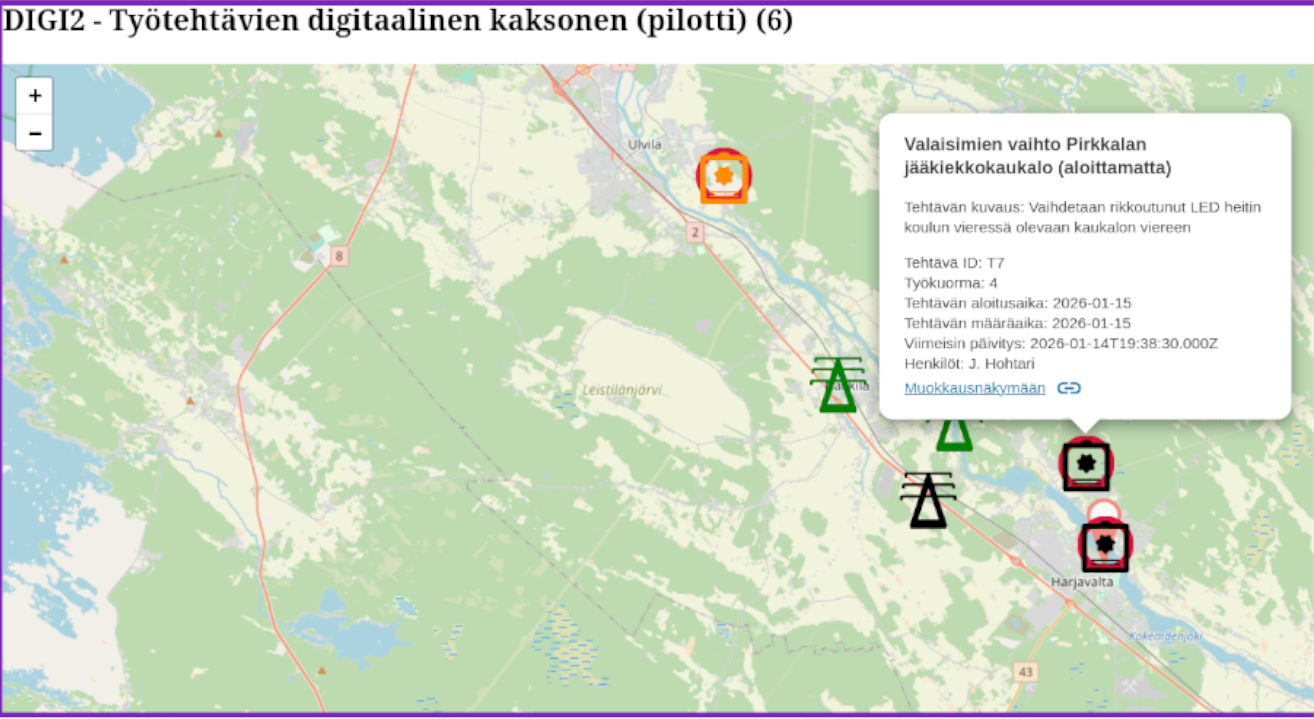 Tuhat-verkkosovelluksen karttanäkymä