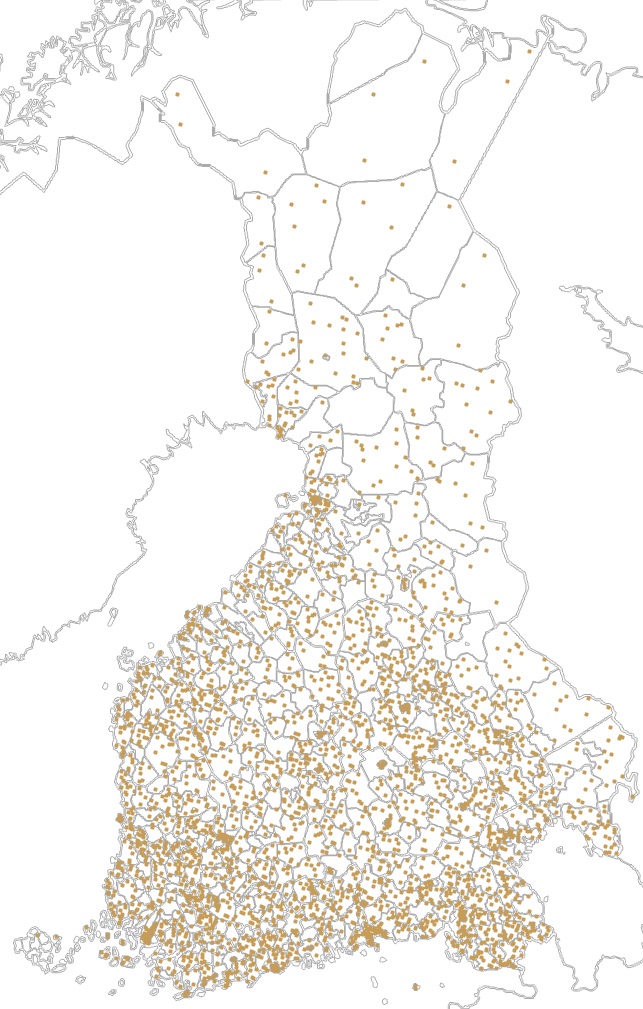Soldiers' birth places in the FA2W database.