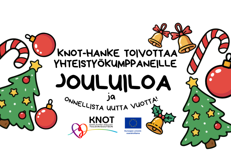 Kortti, jossa lukee KNOT-hanke toivottaa yhteistyökumppaneille jouluiloa ja onnellista uutta vuotta!