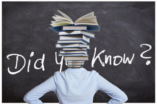 Image of a person with books instead of head, standing in front of a blackboard that reads 'did you know?'