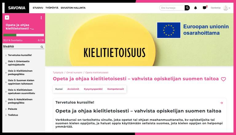 Opeta ja ohjaa kielitietoisesti -verkkokurssin etusivu