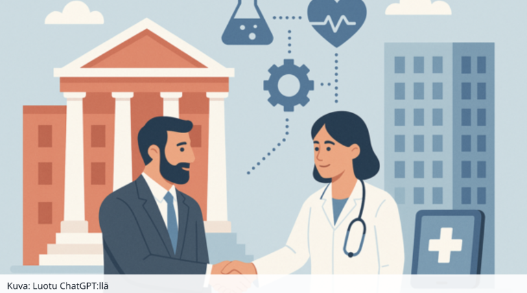 Korkeakoulun ja työelämän edustaja kättelevät