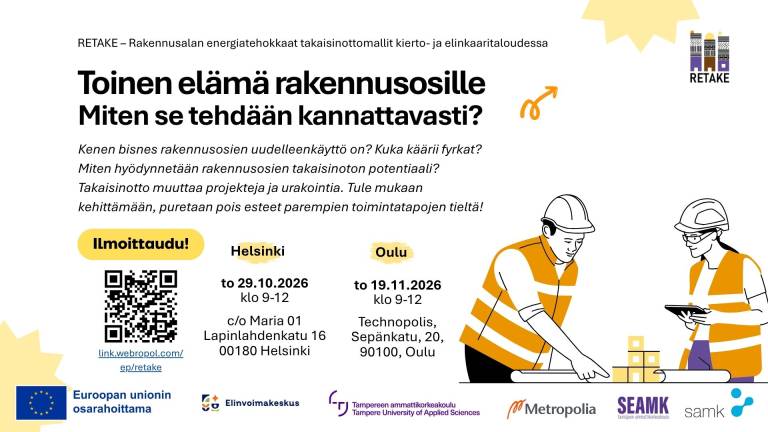 Työpajan mainos. Mainoksessa ilmoitettu työpajojen ajankohdat ja paikat sekä ilmoittautumislinkki