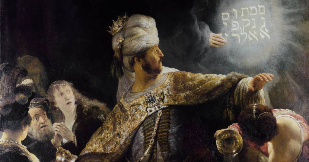 Belshazzars feast *oil on canvas *167,6 x 209,2 cm *signed c.r.: Rembrand/F 163(.) *inscribed t.r.: Mene mene tekel upharsin
