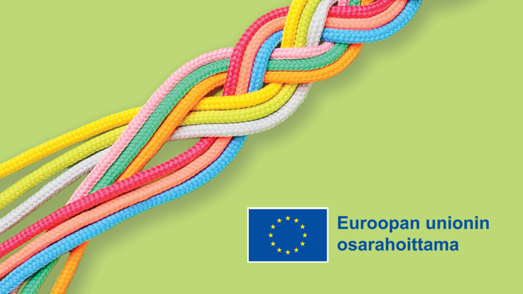 INKLU-hankkeen värikäs lettipunos ja EU-osarahoittama logo.