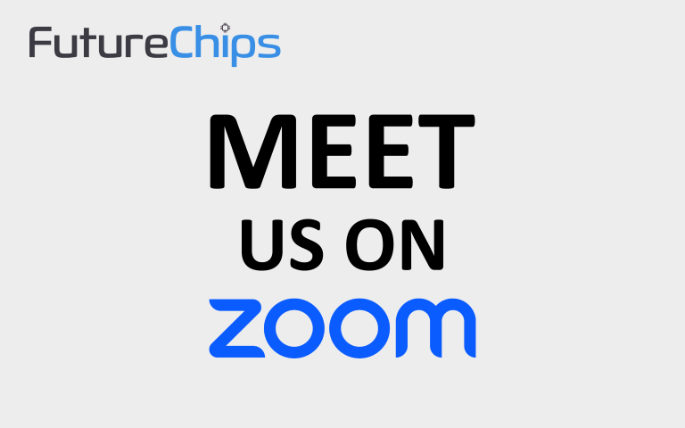 A picture with the FutureChips logo and the text "Meet us on Zoom".