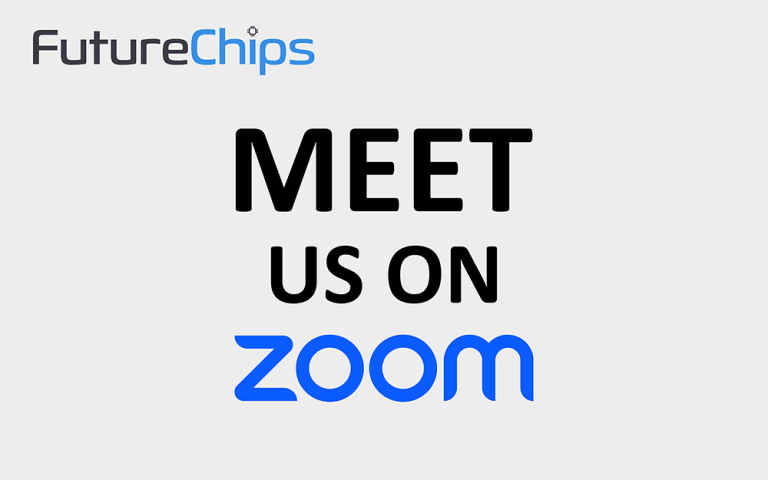 A picture with the FutureChips logo and the text "Meet us on Zoom".