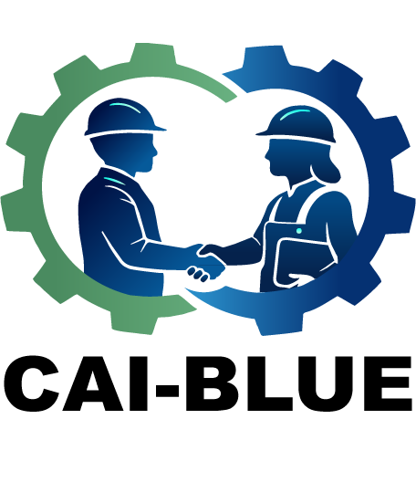 CAI-BLUE logo, showing blue-collar workers shaking hands