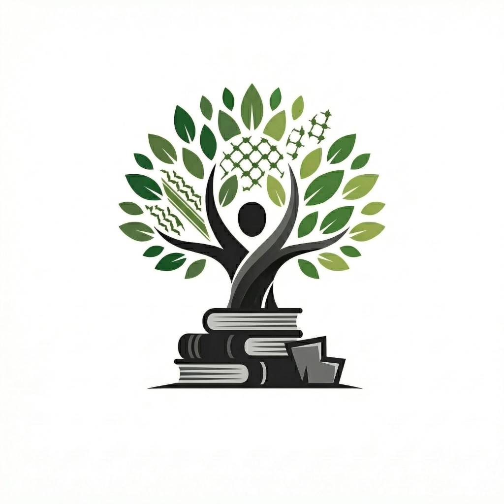 GazaRISE logo consists of olive tree, books, Kuffia and persons