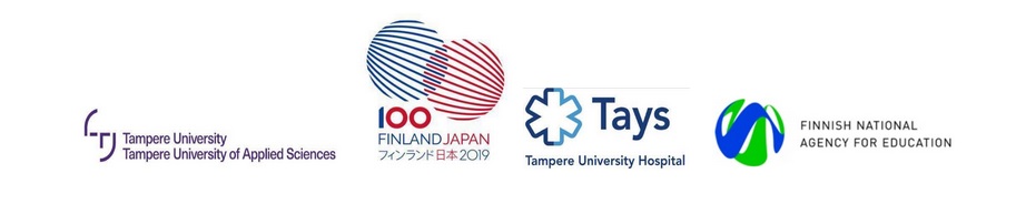 Logot: Tampereen yliopisto, Finland-Japan100 Anniversary 2019, Tays, Finnish National Agency for Education. 
