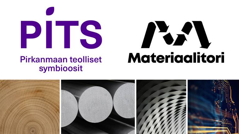 PITS-hankkeen kuva, jossa erilaisien alojen materiaaleja, kuten metallia ja puuta.