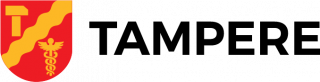 Tampereen kaupungin vaakuna vasemmalla ja teksti tampere vaakunan vieressä oikealla