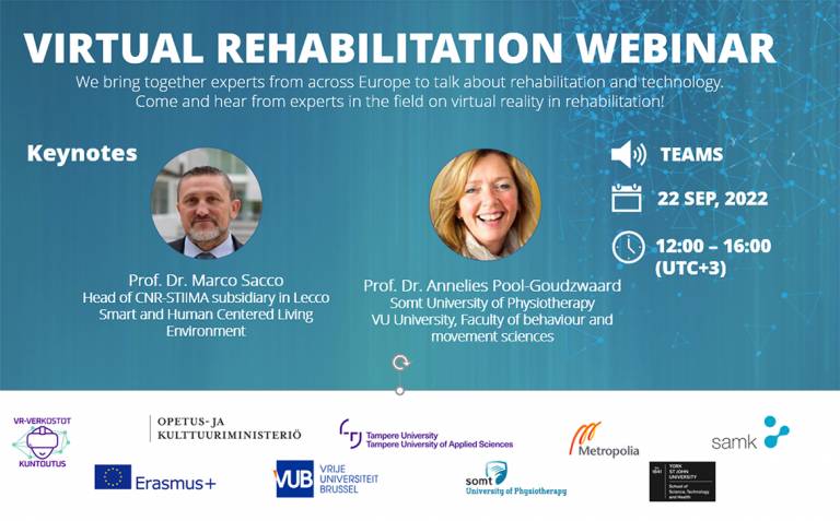 Virtual Rehabilitation Webinar invitation with keynote speakers.