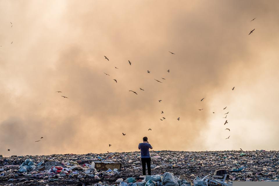 person standing in a landfill