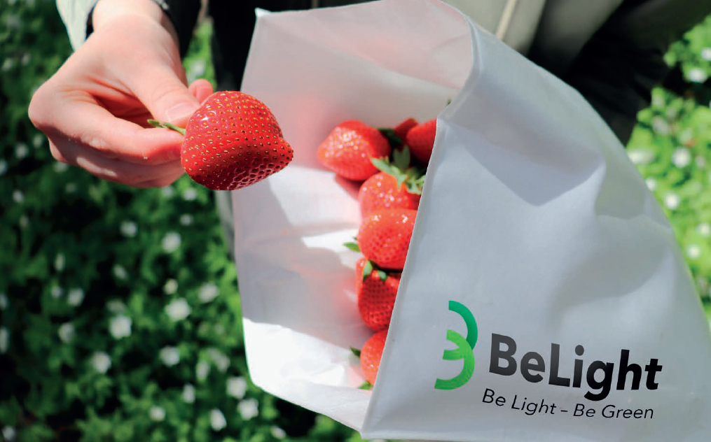 Sustainable thermal insulation bag including strawberries.