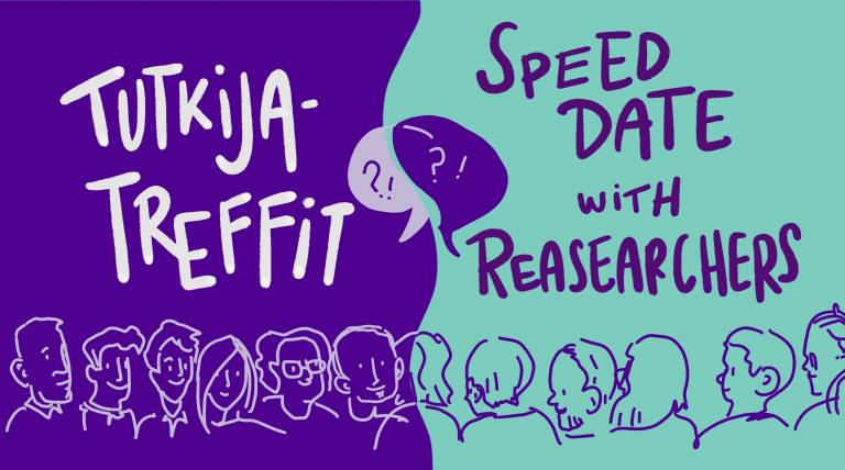 Speed date with researchers. Drawing by Salla Lehtipuu.