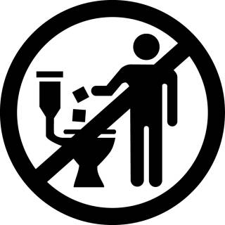 Prohibiting mark: A person throwing object into toilet. 