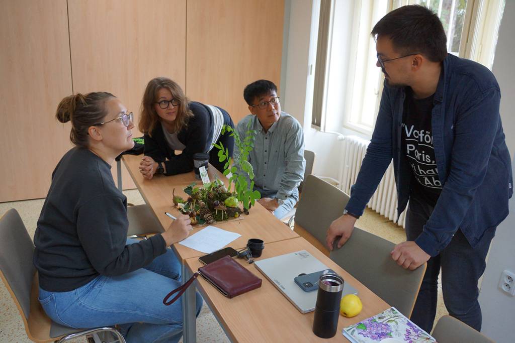 People gathered around a table.