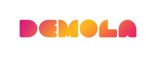 Logo for Demola company with the letters in red and orange shade in white background.