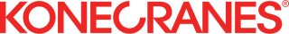 Logo of KONECRANES with red letters in white background.