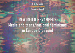 FEMCORUS Symposium logo. Rewired & Revamped: Media and trans/national feminisms in Europe & Beyond