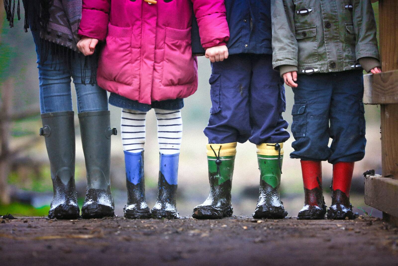 Children wearing rubber boots.